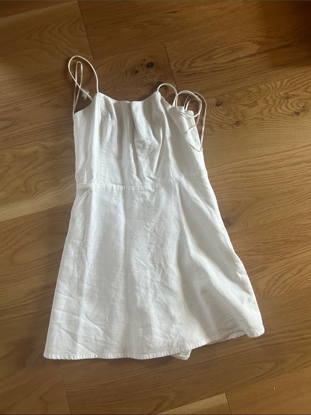 Zara White Linen-Blend Spaghetti Strap Mini Dress
